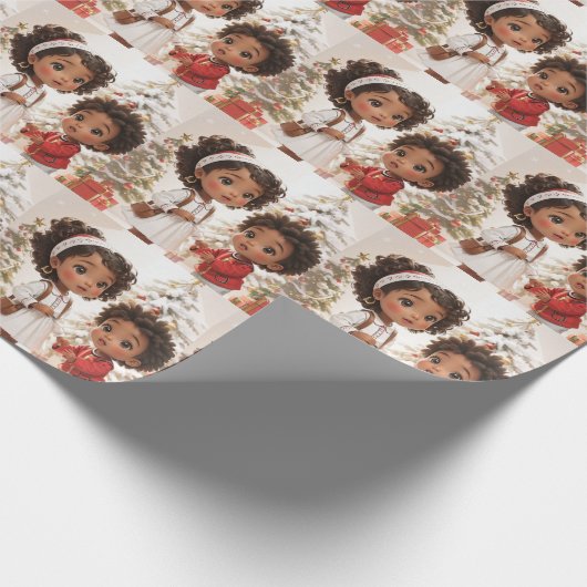 Afro-Amerikaanse Kinder vrolijke kerst Cadeaupapier (Hoek)