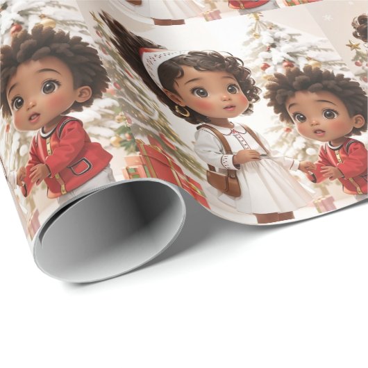 Afro-Amerikaanse Kinder vrolijke kerst Cadeaupapier (Rol Hoek)
