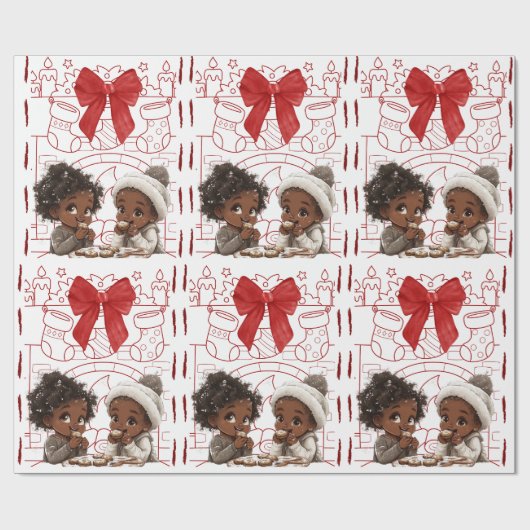 Afro-Amerikaanse Kinderen en kerstkoekjes Cadeaupapier (Vlak)
