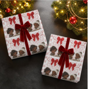 Afro-Amerikaanse Kinderen en Koekjes Kerstmis Cadeaupapier