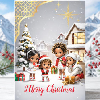 Afro-Amerikaanse kinderen onder de Kerstster Feestdagen Kaart