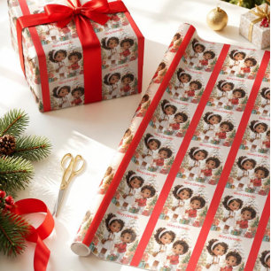 Afro-Amerikaanse kinderen prettig kerstfeest Cadeaupapier
