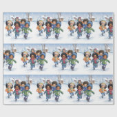 Afro-Amerikaanse kinderen spelen in de sneeuw Cadeaupapier (Vlak)