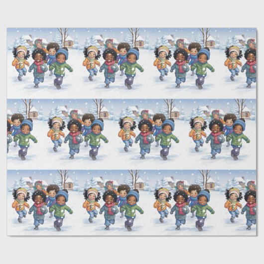 Afro-Amerikaanse kinderen spelen in de sneeuw Cadeaupapier (Vlak)