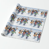 Afro-Amerikaanse kinderen spelen in de sneeuw Cadeaupapier (Uitgerold)