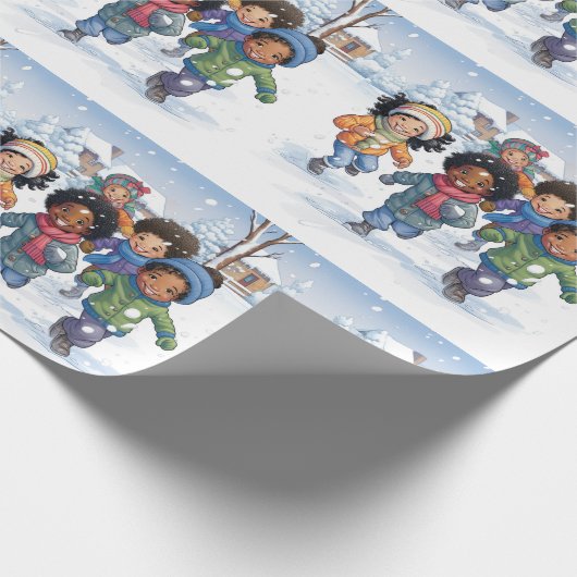 Afro-Amerikaanse kinderen spelen in de sneeuw Cadeaupapier (Hoek)