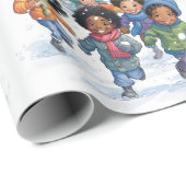Afro-Amerikaanse kinderen spelen in de sneeuw Cadeaupapier (Rol Hoek)