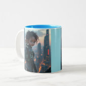 Afro-Amerikaanse kleine meid met haar kitten Tweekleurige Koffiemok (Voorkant links)