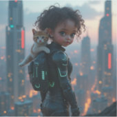 Afro-Amerikaanse kleine meid met kitten Sticker (Voorkant)