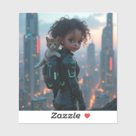 Afro-Amerikaanse kleine meid met kitten Sticker