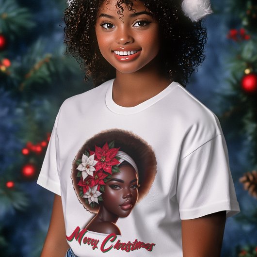 Afro-Amerikaanse koningin met Poinsettias T-shirt
