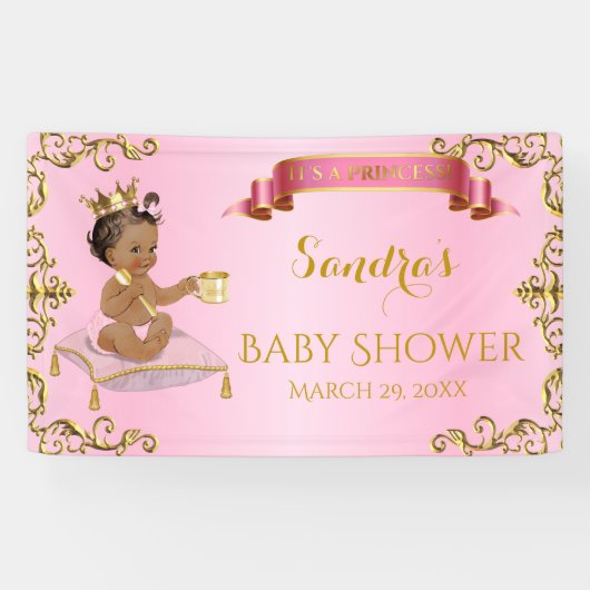 Afro-Amerikaanse koninklijke prinses Pink Gold Spandoek (Horizontaal)