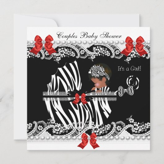 Afro-Amerikaanse koppels babyshower meisje zebra Kaart (Voorkant)