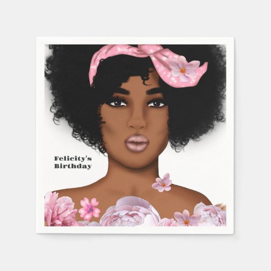 Afro-Amerikaanse Lady Verjaardag Servet (Voorkant)