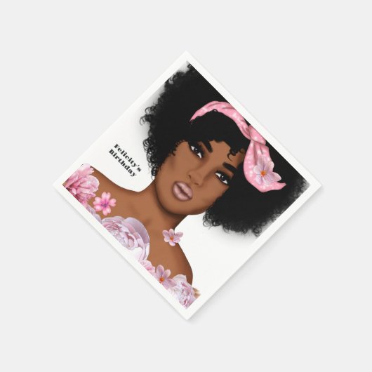 Afro-Amerikaanse Lady Verjaardag Servet (Hoek)