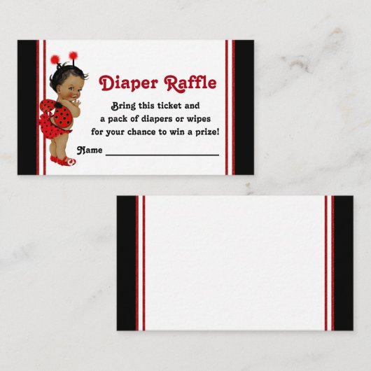 Afro-Amerikaanse Ladybug Luier Raffle Tickets Informatiekaartje (Voorkant / Achterkant)