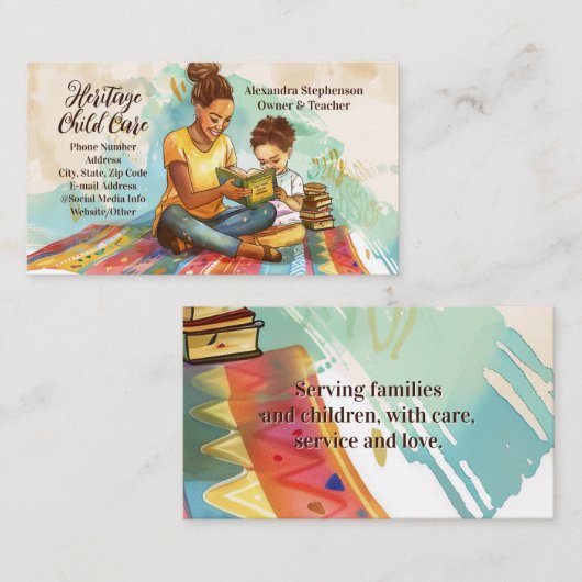 Afro-Amerikaanse leraar Babysitter Kinderopvang Visitekaartje (Voorkant / Achterkant)