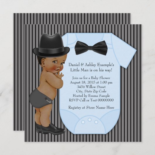 Afro-Amerikaanse Little Man Baby Boy Shower Kaart (Voorkant / Achterkant)