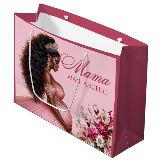 Afro-Amerikaanse Mama om Roze & Goud te zijn Groot Cadeauzakje (Voorkant Gekanteld)