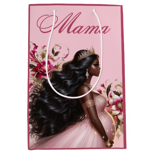 Afro-Amerikaanse Mama om Roze & Goud te zijn Medium Cadeauzakje (Voorkant)