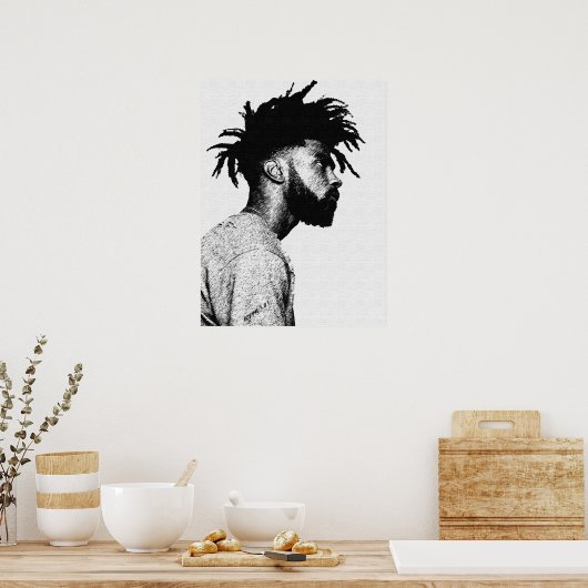 Afro-Amerikaanse mannelijke pentekening Poster (Keuken)