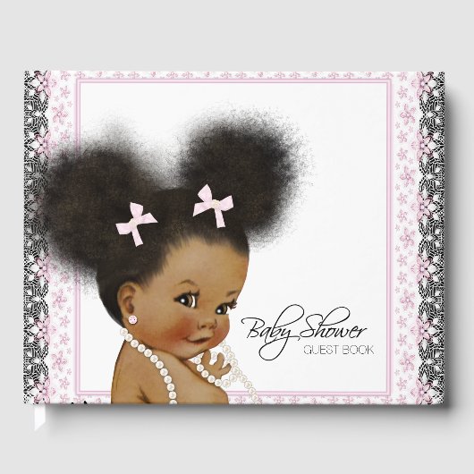 Afro-Amerikaanse meisje Baby shower gastenboek (Voorkant)