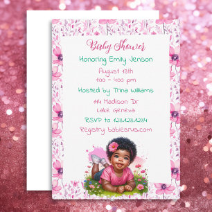 Afro-Amerikaanse Meisje Bloemen Baby shower Kaart