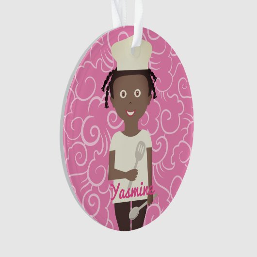 Afro-Amerikaanse meisje chef spatula gepersonalise Ornament (voorkant)