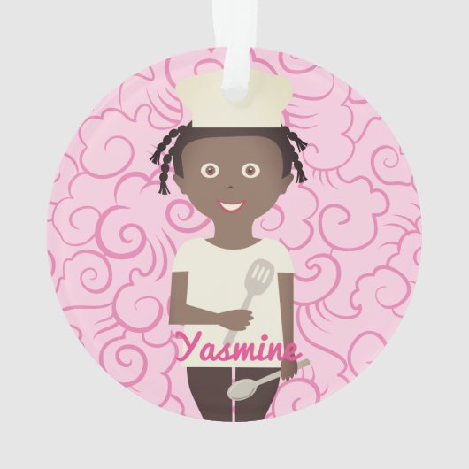 Afro-Amerikaanse meisje chef spatula gepersonalise Ornament (achterkant)