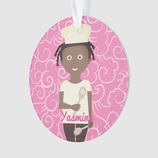 Afro-Amerikaanse meisje chef spatula gepersonalise Ornament (voorkant)