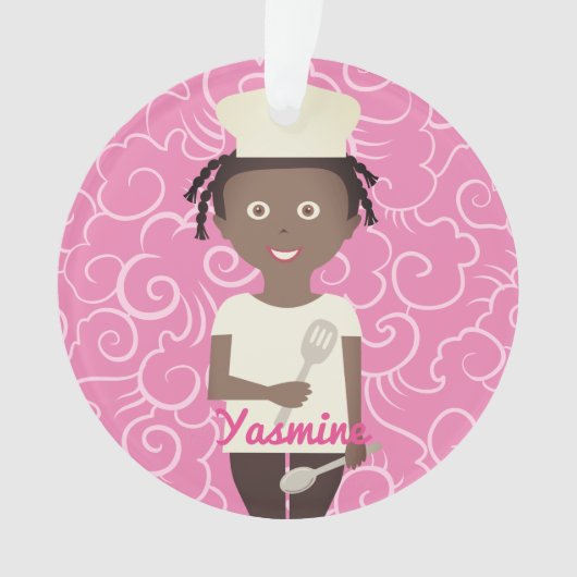 Afro-Amerikaanse meisje chef spatula gepersonalise Ornament (voorkant)