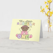 Afro-Amerikaanse meisje engel 1e verjaardag Kaart (Gele Bloem)