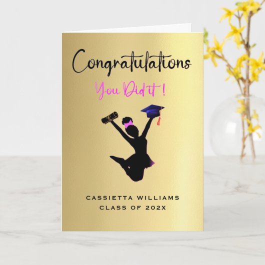 Afro-Amerikaanse meisjes Afstuderen gefeliciteerd Kaart (Gele Bloem)