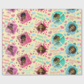 Afro-Amerikaanse meisjes met harten Verjaardag Cadeaupapier (Vlak)