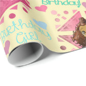 Afro-Amerikaanse meisjes met harten Verjaardag Cadeaupapier (Rol Hoek)