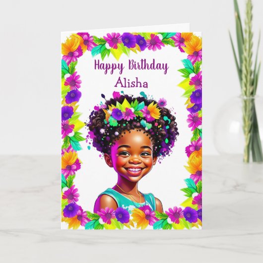 Afro-Amerikaanse meisjes verjaardag gepersonalisee Kaart (Voorkant)