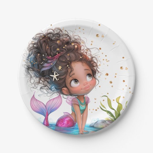 Afro-Amerikaanse Mermaid Party Paper Bord (Voorkant)