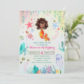 Afro-Amerikaanse Mermaid Party Uitnodiging (Staand voorkant)