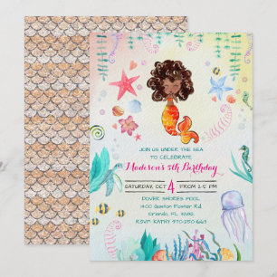Afro-Amerikaanse Mermaid Party Uitnodiging