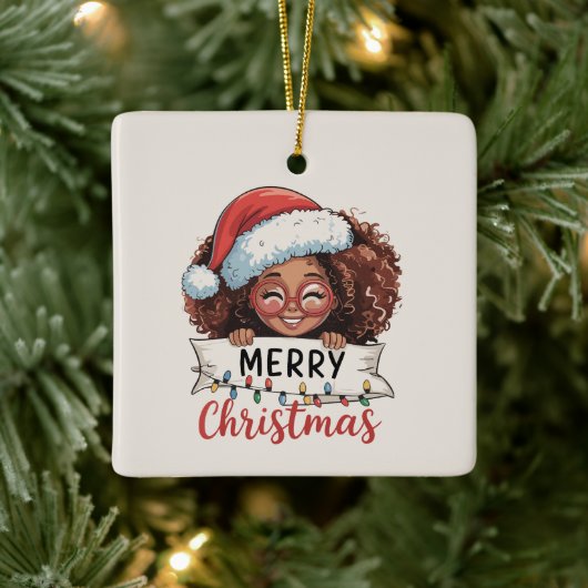 Afro-Amerikaanse Merry Christmas African Black Keramisch Ornament (Boom)