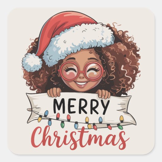 Afro-Amerikaanse Merry Christmas African Black Vierkante Sticker (Voorkant)