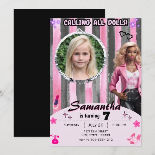 Afro-Amerikaanse Mode Doll Birthday Kaart (Voorkant / Achterkant)