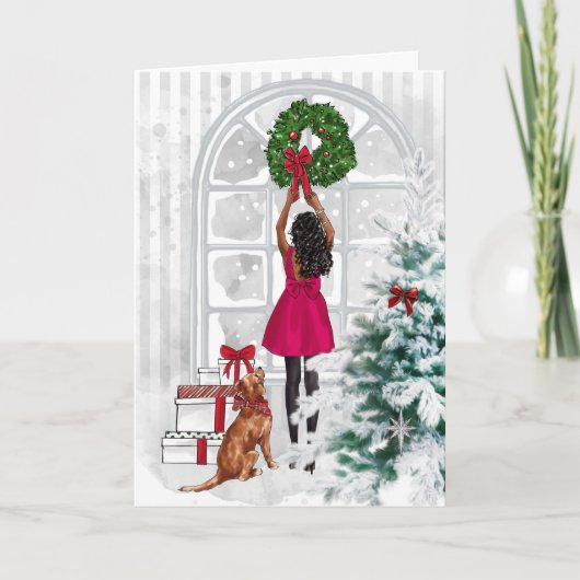 Afro-Amerikaanse moderne vrouw kerstkaart Kaart (Voorkant)