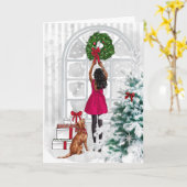 Afro-Amerikaanse moderne vrouw kerstkaart Kaart (Gele Bloem)