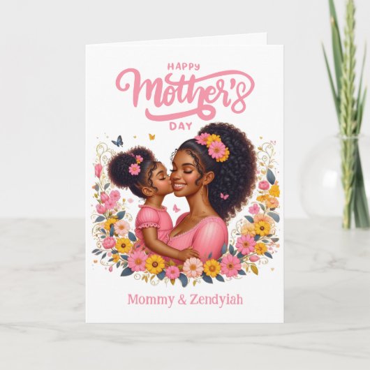 Afro-Amerikaanse moeder & dochter Happy Moederdag Kaart (Voorkant)
