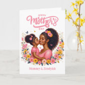 Afro-Amerikaanse moeder & dochter Happy Moederdag Kaart (Gele Bloem)