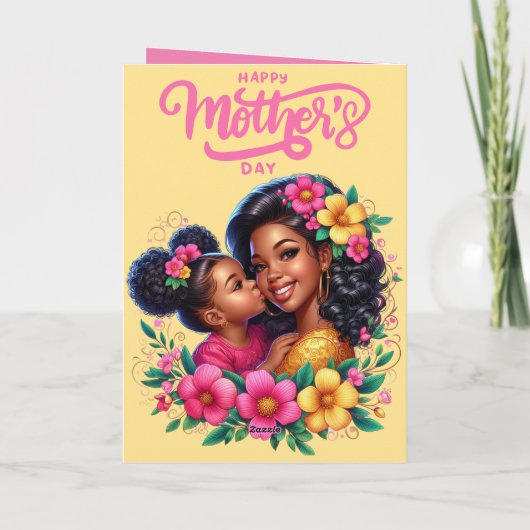 Afro-Amerikaanse moeder & dochter Happy Moederdag Kaart (Achterkant)
