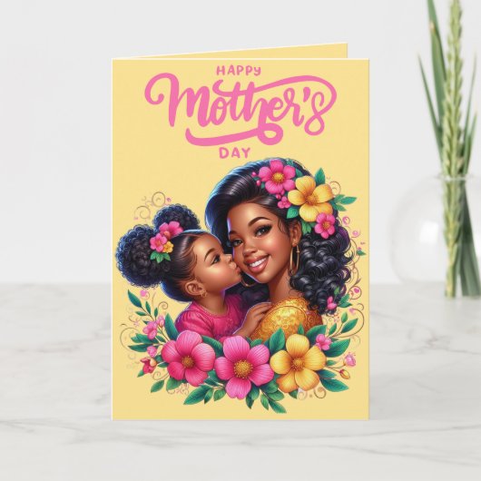 Afro-Amerikaanse moeder & dochter Happy Moederdag Kaart (Voorkant)