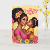 Afro-Amerikaanse moeder & dochter Happy Moederdag Kaart (Gele Bloem)