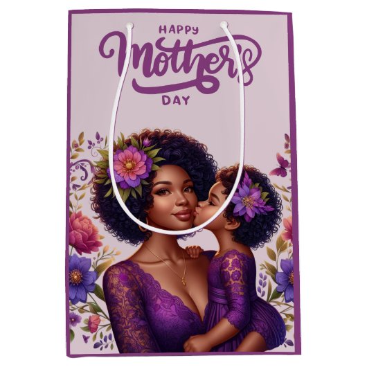 Afro-Amerikaanse moeder & dochter Happy Moederdag Medium Cadeauzakje (Voorkant)